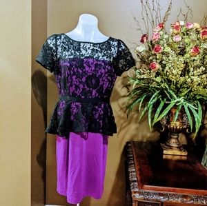 Donna Morgan Purple and Black Lace Overlay Peplum Dress Size 10P